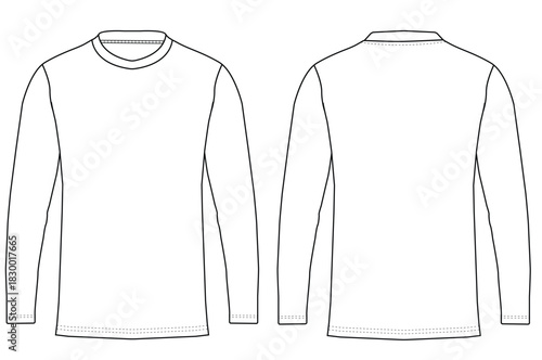 Long Sleeve T Shirt three-quarter sleeves raglan round neck t shirt technical fashion flat sketch vector illustration template front and back	