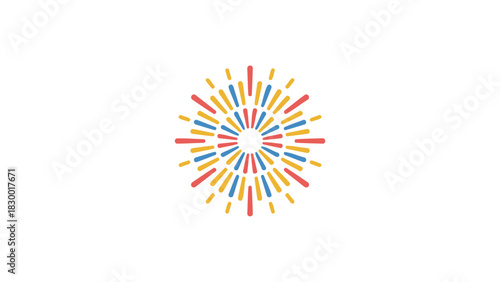 Colorful abstract burst of light or fireworks radiating outwards from a central point on a white background