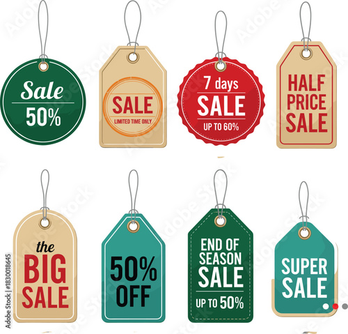 Classic Paper Labels for Half Price, End of Season, and Limited Time Offers Promotion.