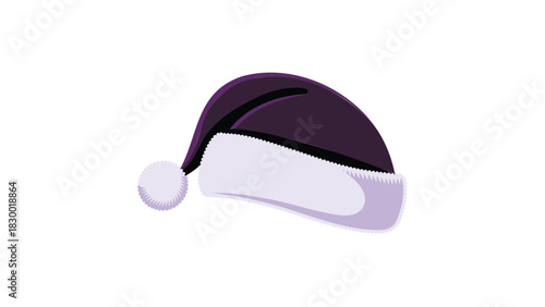 A simple cartoon illustration of a dark blue and white santa hat with a fluffy pom pom on a white background