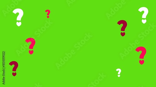 Falling Question Marks and Hearts on Green Screen