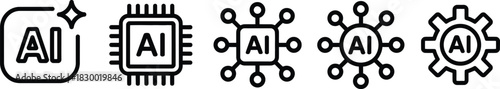 Artificial intelligence ai technology concept modern line icons