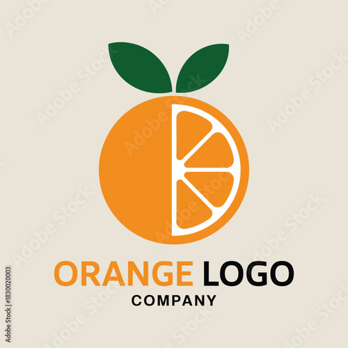 Minimalist orange fruit logo design with green leaves graphic icon element