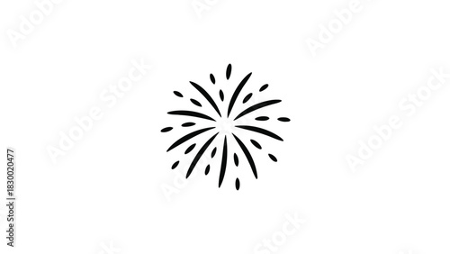 Simple hand drawn black line art illustration of a bursting firework exploding against a white background