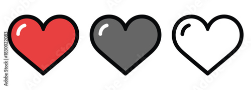 Three heart icon set showing health or life status