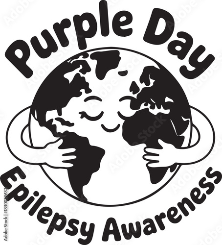 Cartoon Earth Hugging Itself Purple Day Epilepsy Awareness Graphic globe