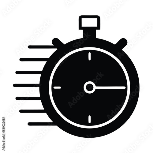 Clock silhouette icon with speed lines for fast time
