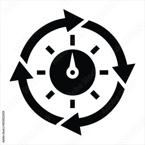 Clock silhouette icon with circular arrows for history