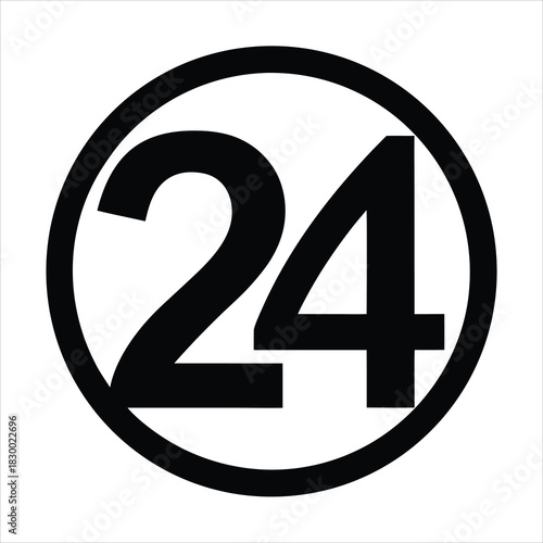 24 hours service vector icon with number in circle flat ultra-clean design