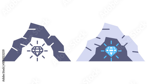 Black treasure cave icon. Flat illustration.