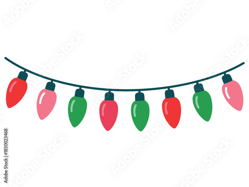 Festive string of colorful Christmas lights glowing brightly