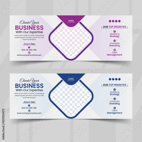 Modern corporate business banner template design set with purple and blue color variation for social media promotion or website header