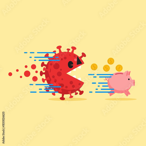 COVID-19 Pandemic Impact on Savings - Virus Chasing Piggy Bank.