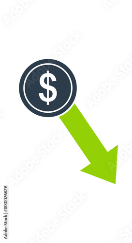 Dollar Coin with Downward Arrow - Economic Decline Illustration.