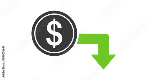 Dollar Coin with Downward Arrow - Financial Loss Illustration.