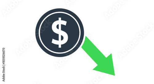 Dollar Coin with Downward Arrow - Indicating Financial Loss.