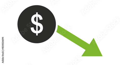 Dollar symbol with downward arrow indicating financial loss.