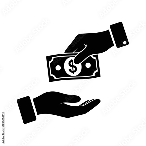 Hand Giving Money to Another Hand - Financial Transaction Illustration.