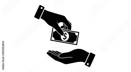 Hand Giving Money to Another Hand in Black and White.