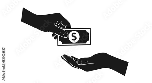Hand Giving Money to Another Hand with Dollar Sign.