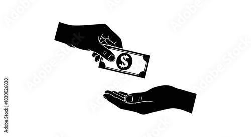 Hand Giving Money to Another Hand in Silhouette.