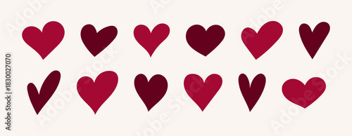 set of sketch pink hand draw heart, red doodle line icon heart, romance love elements for Valentine's Day, heart symbol design cards, poster, banner, pattern, advertisement	