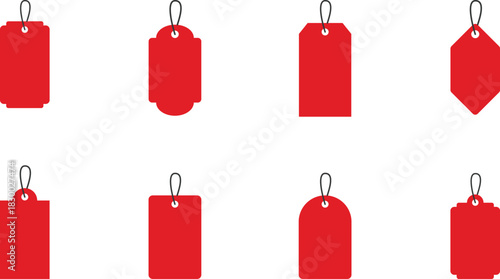  Set of red ribbon isolated background. Discount labels, price tag abs sale labels.