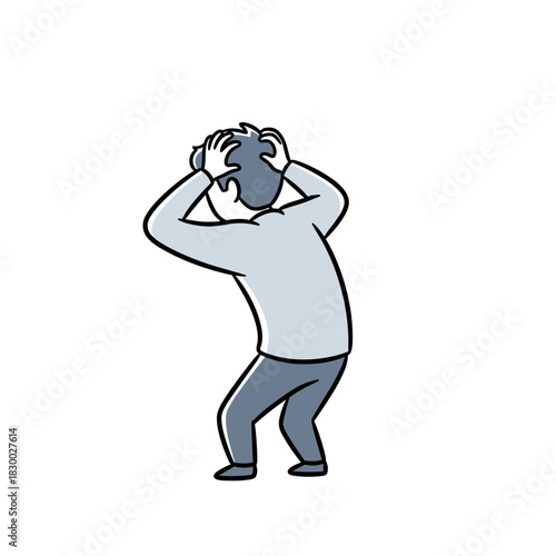 Man expressing stress and frustration with hands on head  