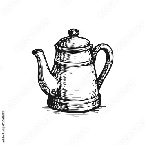 Doodle teapot sketch. Hand drawn kettle engraved illustration.