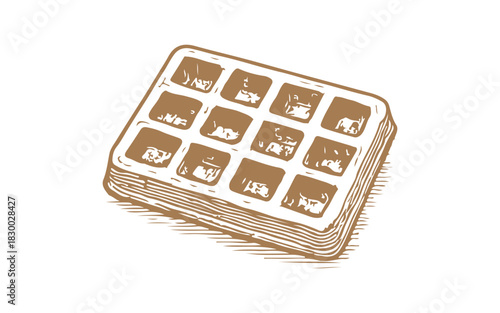 Belgium waffle sketch. Hand drawn food engraving. Dessert isolated illustration.