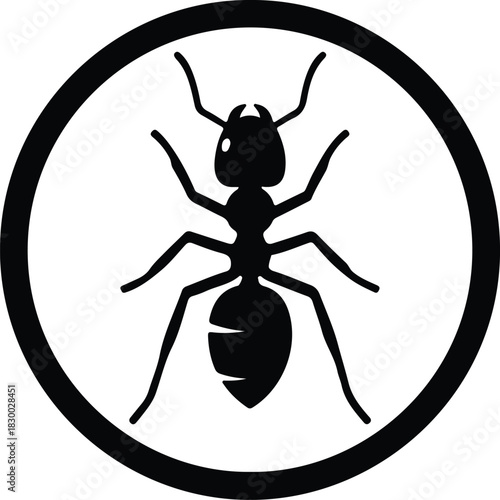 Illustration ant in circle monochrome insect control silhouette vector