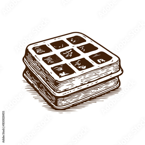 Belgium waffle sketch. Hand drawn food engraving. Dessert isolated illustration.