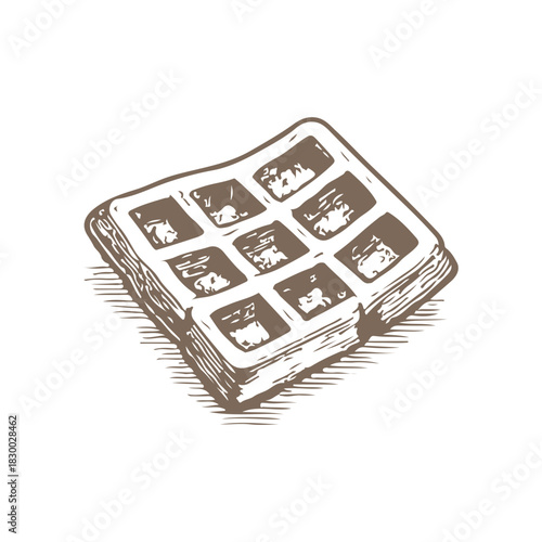 Belgium waffle sketch. Hand drawn food engraving. Dessert isolated illustration.