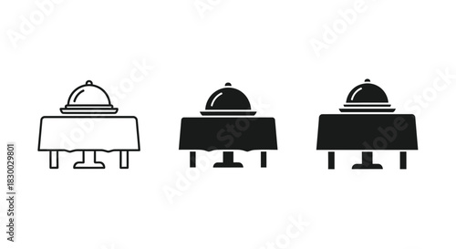 Three variations of a covered dish on a table simple line art