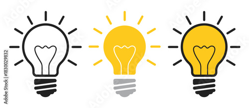 Light bulb icon vector, ideas, inspiration, creativity symbols, innovation graphics, concept illustrations, bright idea designs, creative thinking icons, modern digital assets, business and technology