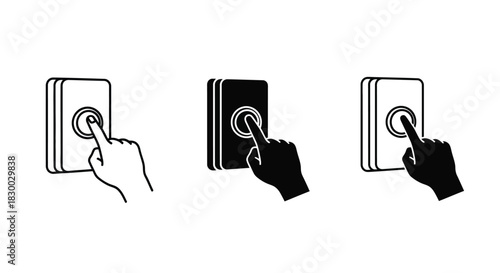 Three variations of a hand pressing a light switch illustration
