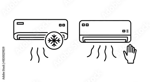 Illustrative depiction of two air conditioning units with cooling and control details