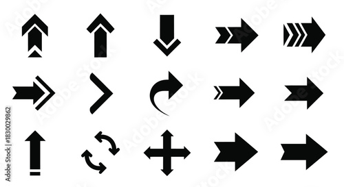 Collection of various black arrow symbols pointing in different directions displayed neatly
