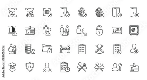 Line art set of security and protection icons collection of vector outline symbols of safety and privacy measures