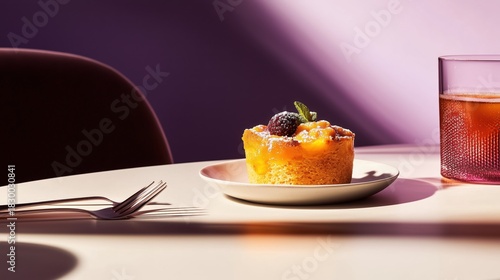 Individual Tea Cake with Fruit Glaze and Dramatic Light