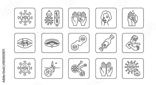 Herpes simplex virus icon set collection of linear symbols for web design, mobile app, and graphic design projects