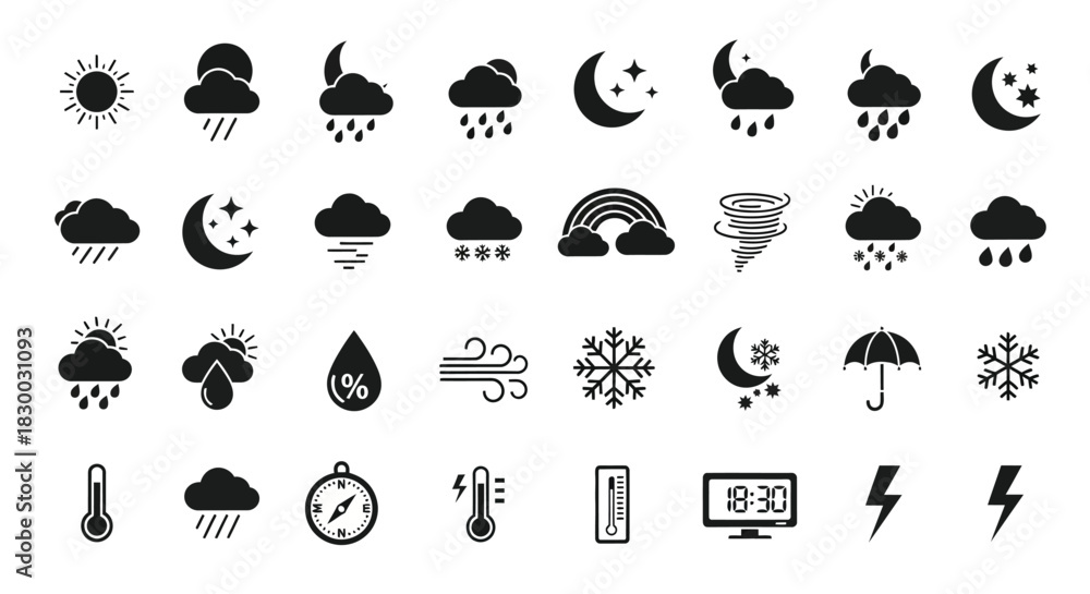 Fototapeta premium Weather forecast icon set perfect for adding a touch of meteorological accuracy to your design projects