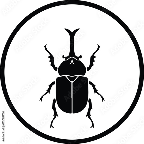 Illustration rhinoceros beetle insect in a circle frame silhouette vector