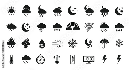Weather forecast icon set perfect for adding a touch of meteorological accuracy to your design projects