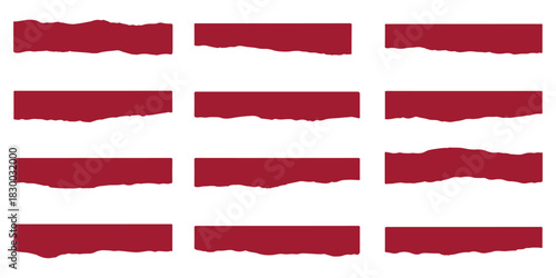 Red torn paper border set for abstract design and textured graphic isolated on white background