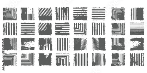 Distressed grunge geometric patterns abstract texture set grayscale
