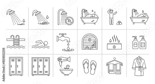 Set of spa line icons modern outline on the theme of beauty, health and relaxation hand drawn doodle style
