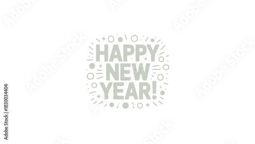 Festive light green typography design wishing happy new year with subtle confetti and numbers on white background