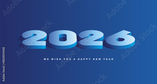 2026 technical drawing 3D numbers in the form of a metal plate with shadows. New Year 2026 concept design greeting card blue banner for hitech engineering.ai