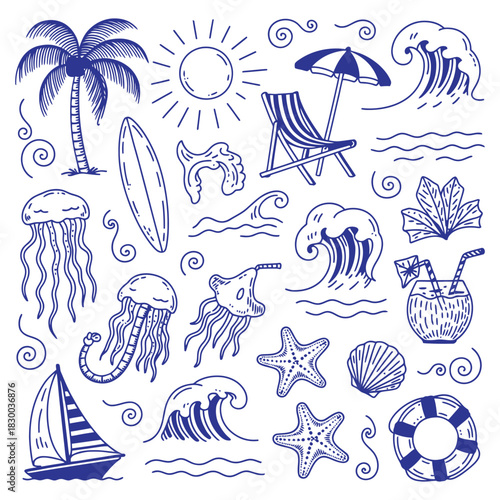 Seamless nautical and sea animals pattern design